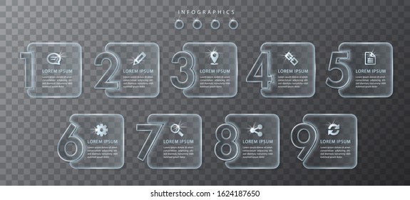 Vector infographic design UI template transparent glass number labels and icons