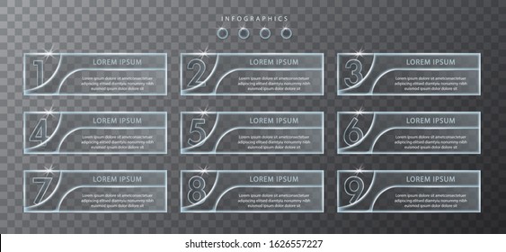 Vector infographic design UI template transparent glass labels and icons