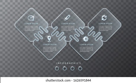 Vector infographic design UI template transparent glass labels and icons