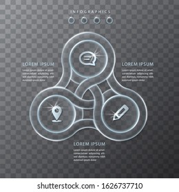 Vector infographic design UI template transparent glass round chain frame labels and icons
