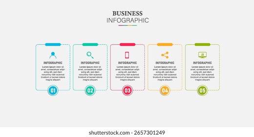 Vector infografía diseño UI Plantilla colorida gradiente 5 etiquetas de números e íconos