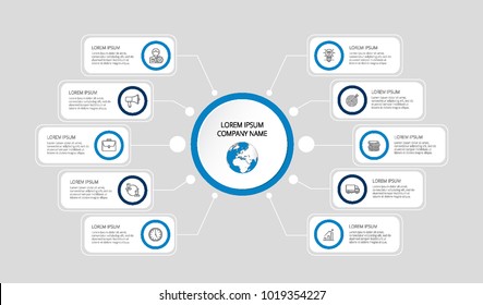 Vector Infographic Design White Circles With World Map On The Grey Background. Eps 10. Can Be Used For Diagram, Banner, Number Options, Workflow Layout, Step Up Options Or Web Design.