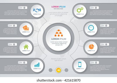 Vector Infographic design white circles with world map. Eps 10