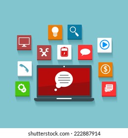 Vector infographic design.Notebook with different icons, bright illustration for your design