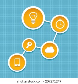 Vector infographic designs. Elements and icons on blue background