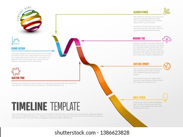 Vector Infographic Diagonal Timeline Report Template With 3d Colored Stripe Graph, Icons And Descriptions