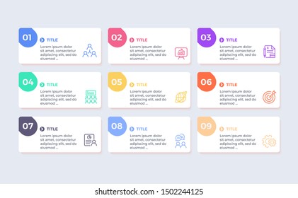 Diagrama de infografía vectorial. Plantilla para negocios, presentaciones, web con 9 pasos de opciones