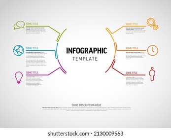 Vector Infographic diagram template made from lines and icons - big circle infochart in the midle with smaller elements with descriptions and icons