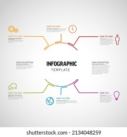 Vector Infographic diagram template made from lines and icons - big circle infochart in the midle with smaller elements with descriptions and icons
