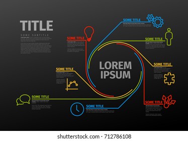 Vector Infographic diagram template made from lines and icons - dark version