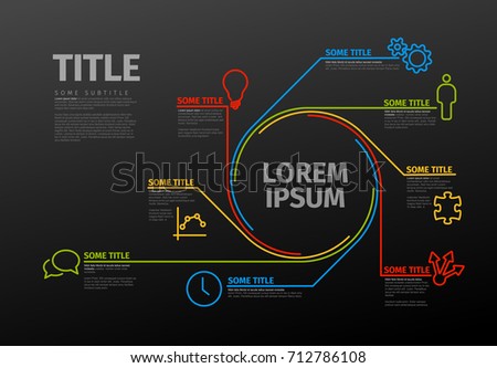 Vector Infographic diagram template made from lines and icons - dark version