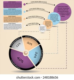 Vector infographic with diagram and text in circles. Infographic with percents in circle. Infographic with text. Infographic for your presentations. Infographic for reports. New infographic.