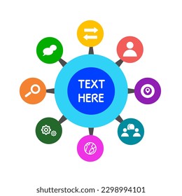 Vector Infographic with eight circular icons and a central one and with place for text