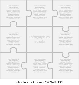 Vector infographic from eight pieces, steps, parts puzzle for business, plan, result. Square diagram. Steps process background.  Strategy business, finance concept info graphic template. Infographics.