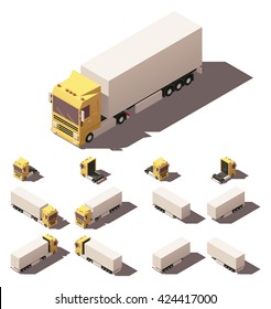 Vector infographic element representing truck with box semi-trailer in four views with different shadows