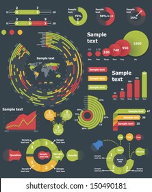 Vector infographic elements  - bar, pie and circle charts, World map