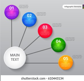 Vector infographic elements. Bright buttons on grey background. Template for presentation, brochure, infographics, business, web design. Vector illustration