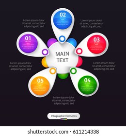 Vector infographic elements. Bright colorful buttons around circle. Template for presentation, brochure, infographics, business, web design. Vector illustration