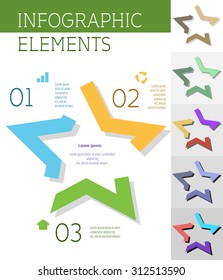 Vector infographic elements. Business concept design with circle and 3 segments. Template for diagram, round chart, presentation and information graphics. 