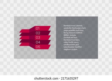 Vector infographic elements for business plan, progress, development, growth, web design, template, sample text. 1 2 3 4 5 steps on transparent background