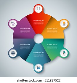 Vector infographic elements. Circle business template with 6 options, parts, steps or segments. Can be used for diagram, graph, presentation, chart, report, data visualization, web design