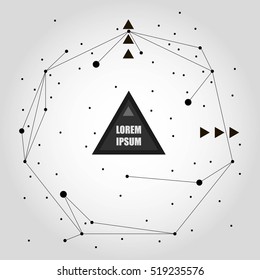 Vector infographic elements with dots, lines and triangles in black and white colors