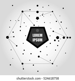 Vector infographic elements with dots, lines and pentagons in black and white colors