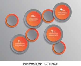 Vector infographic elements orange and gray circle design label with icons. Business concept with 4 options, steps. 