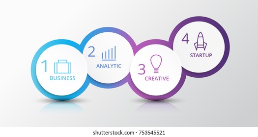 Vector infographic elements for presentation. Business infographics. Timeline with 4 circles, steps, with color gradient .