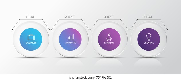 Vector infographic elements for presentation of future with glass circles. Business infographics. Timeline with 4 circles, steps, with shadow.