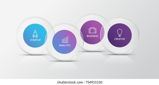 Vector infographic elements for presentation with glass circles. Business infographics. Timeline with 4 circles, steps, with shadow.