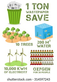 Vector Infographic Elements To Save Oxygen, Water, Trees And Electricity