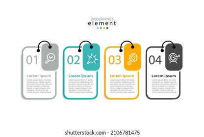 Vector infographic elements tag design label with icons. Business concept with 4 options, steps. Can be used for workflow diagram, info chart, graph eps10