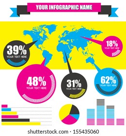 Vector infographic elements with word map, ribbon, info-chat elements