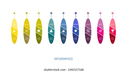 Vector Infographic ellipse label, template design. Business concept,  with number 9 steps.Infographics element for layout process diagram.