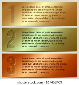 Vector infographic enumerated metallic presentation banners with text