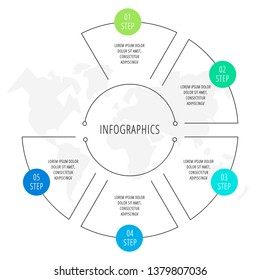 Vector infographic flat line template for five labels, diagram, graph, presentation. Business circle concept with 5 options. For content, flowchart, steps, parts, timeline, workflow, chart. EPS10