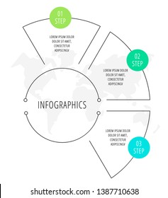 Vector infographic flat line template for three labels, diagram, graph, presentation. Business circle concept with 3 options. For content, flowchart, steps, parts, timeline, workflow, chart. EPS10