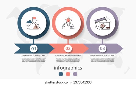 Vector infographic flat template circles for three label, diagram, graph, presentation. Business concept with 3 options and arrows. For content, flowchart, steps, timeline, workflow, marketing. EPS10