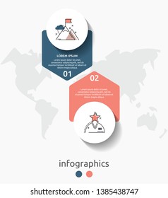 Vector infographic flat template circles for two label, diagram, graph, presentation. Business concept with 2 options and arrows. For content, flowchart, steps, timeline, workflow, marketing. EPS10