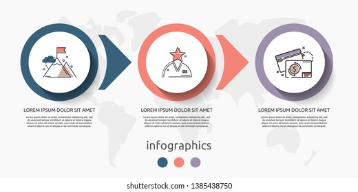 Vector infographic flat template circles for three label, diagram, graph, presentation. Business concept with 3 options and arrows. For content, flowchart, steps, timeline, workflow, marketing. EPS10