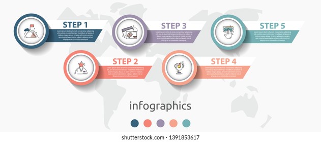 Vector infographic flat template circles for five label, diagram, graph, presentation. Business concept with 5 options. For content, flowchart, steps, timeline, workflow, marketing. EPS10