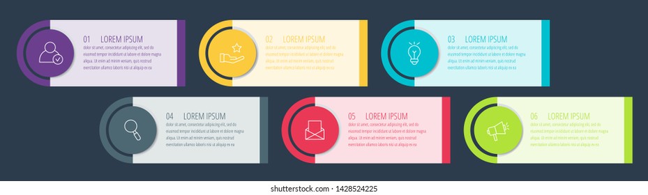 Vector infographic flat template circles for six label, diagram, graph, presentation. Business concept with 6 options. For content, flowchart, steps, timeline, workflow, marketing. EPS10