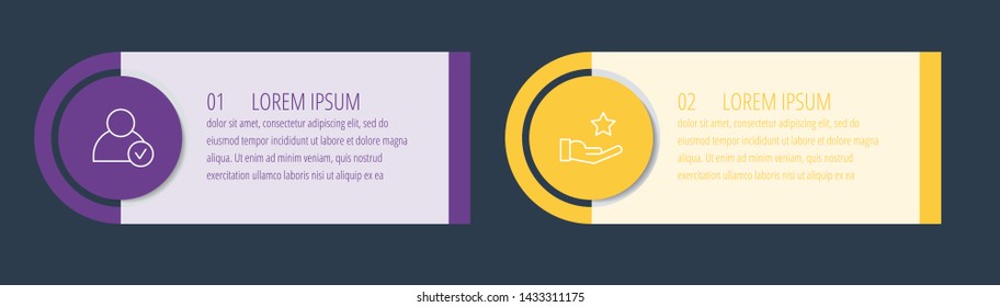 Vector infographic flat template circles for two label, diagram, graph, presentation. Business concept with 2 options. For content, flowchart, steps, timeline, workflow, marketing. EPS10