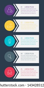 Vector infographic flat template circles for five label, diagram, graph, presentation. Business concept with 5 options and arrows. For content, flowchart, steps, timeline, workflow, marketing. EPS10

