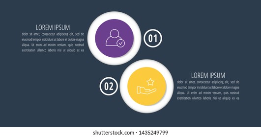 Vector infographic flat template circles for two label, diagram, graph, presentation. Business concept with 2 options and arrows. For content, flowchart, steps, timeline, workflow, marketing. EPS10