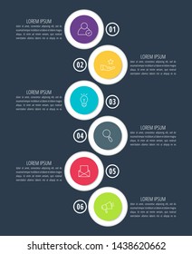 Vector infographic flat template circles for six label, diagram, graph, presentation. Business concept with 6 options and arrows. For content, flowchart, steps, timeline, workflow, marketing. EPS10
