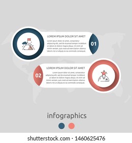 Vector infographic flat template circles for two label, diagram, graph, presentation. Business concept with 2 options. For content, flowchart, step for step, timeline, workflow, marketing