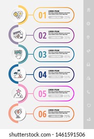 Vector infographic flat template circles for six label, diagram, graph, presentation. Business concept with 6 options. For content, flowchart, step for step, timeline, workflow, marketing