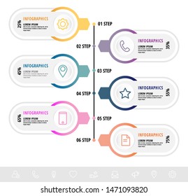 Vector infographic flat template circles for six label, diagram, graph, presentation. Business concept with 6 options. For content, flowchart, step for step, timeline, workflow, marketing